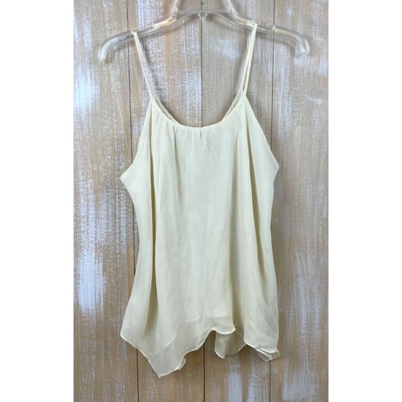 Michael Kors Ivory Crepe Silk Blend Handerkerchief Boho Cami with Beads Size 12 - Picture 4 of 11